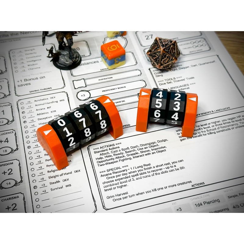 Life Counter/Wound Counter - Number dial - Three Dial Orange