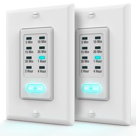 Fosmon Countdown Light Timer Switch for Bathroom, Heaters, 5-10-30-60 Min, 2-4 Hour Programmable in-Wall Timer Switch with 9 Settings 1875W, Neutral Wire Required, 2PACK, ETL Listed