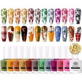 BORN PRETTY Juego de esmaltes de uñas estampados, 12 colores para otoño e invierno                                                                    