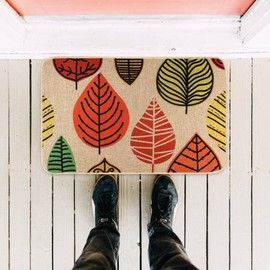 Quera Fall Door Mat Indoor/Outdoor Bedroom Kitchen Low-Profile Floor Mat Front Door Decor Autumn Maple Leaf Design for Cushion Entrance, 17 x 29 Inch