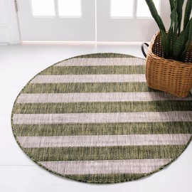 Unique Loom Outdoor Striped Collection Area Rug - Distressed Stripe (10' Round Green/Gray)