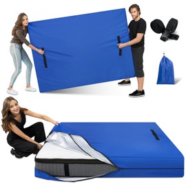 PAMYO King Mattress Cover for Storage and Moving, Waterproof Reusable Mattress Bag, Heavy Duty 8 Handles Mattress Encasements Zipper Closure, Blue