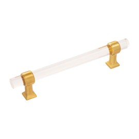 Hickory Hardware 1 Pack Solid Core Kitchen Cabinet Pulls, Luxury Handles, Doors & Dresser Drawers, 5-1/16 Inch (128mm) Hole Center, Crysacrylic with Brushed Golden Brass, Crystal Palace Collection