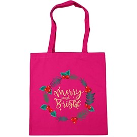 Hippowarehouse Merry and bright christmas wreath Tote Shopping Gym Beach Bag 42cm x38cm, 10 litres