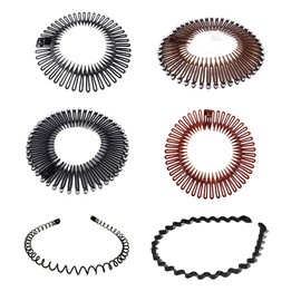 LJFEA 6 Pieces Hair Band Elastic with 2 Metal Bands Zigzag Hair Band Round Elastic Plastic Shatterproof Zigzag Hair Band Flexible Headband Sports Hairband for Women Girls