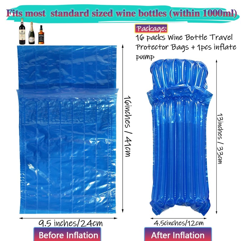 AKLVBL Wine Bottle Travel Protector Bags,Blue Wine Skins for Travel