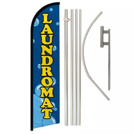 Unbranded Laundromat Full Curve Windless Swooper Flag & Pole Kit Dry Cleaning