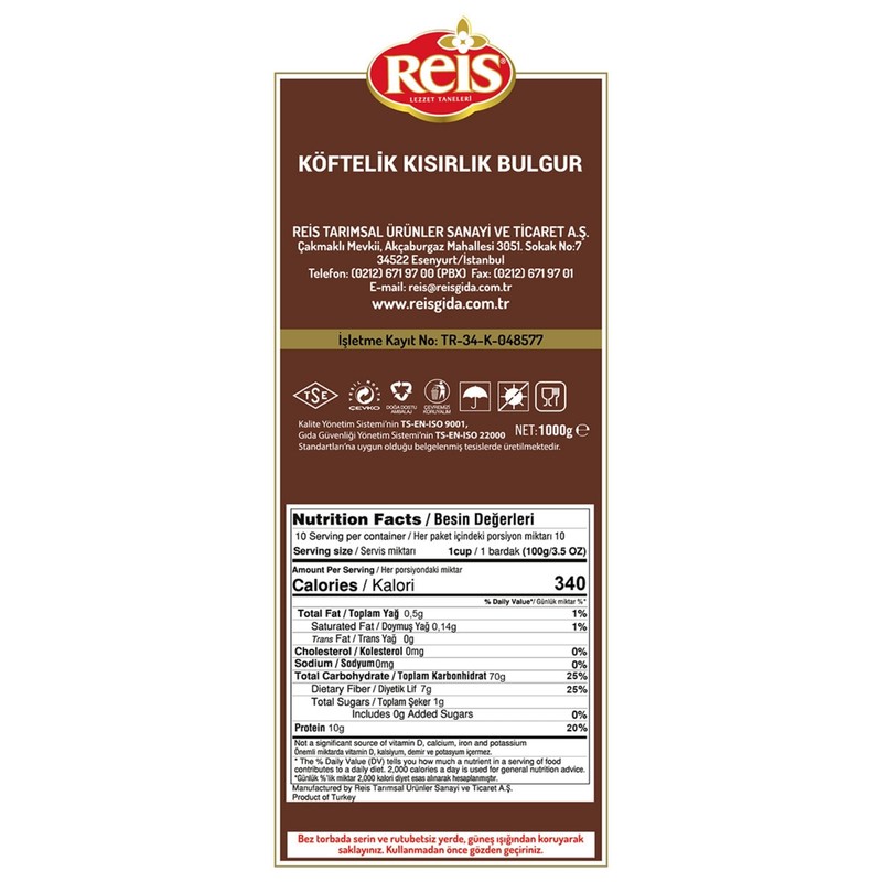 Reis Fine Bulgur, Wheat Berries, Bulgur Wheat for Salads, Meatballs