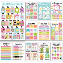 Colorful Pastel Spanish Posters | Set of 12 | Spanish Educational Supplies