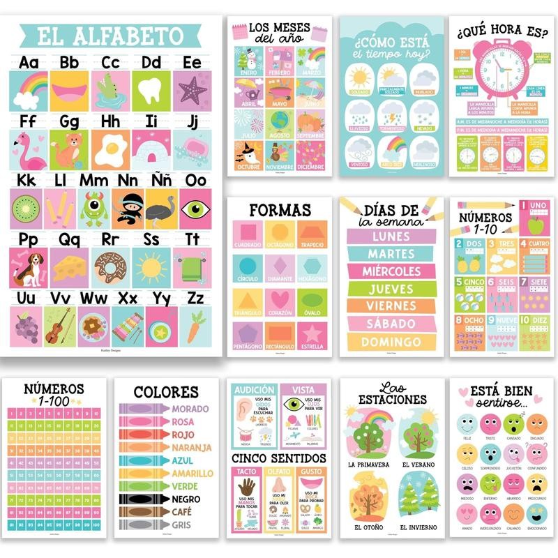 Colorful Pastel Spanish Posters | Set of 12 | Spanish