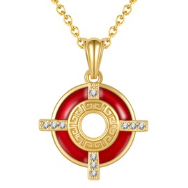 RONYOSTING 18K Gold Plated Interlocking Circle Red Pendant Necklace, Dainty Cubic Zirconia Choker Necklace for Women