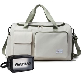 BEULPTN Small Gym Bag for Women, Waterproof Travel Duffle Bag Carry On Weekender Bag with Shoe Compartment & Wet Pocket, Gym Tote Bag for Travel, Workout, Sport, 40#Beige-Zipper