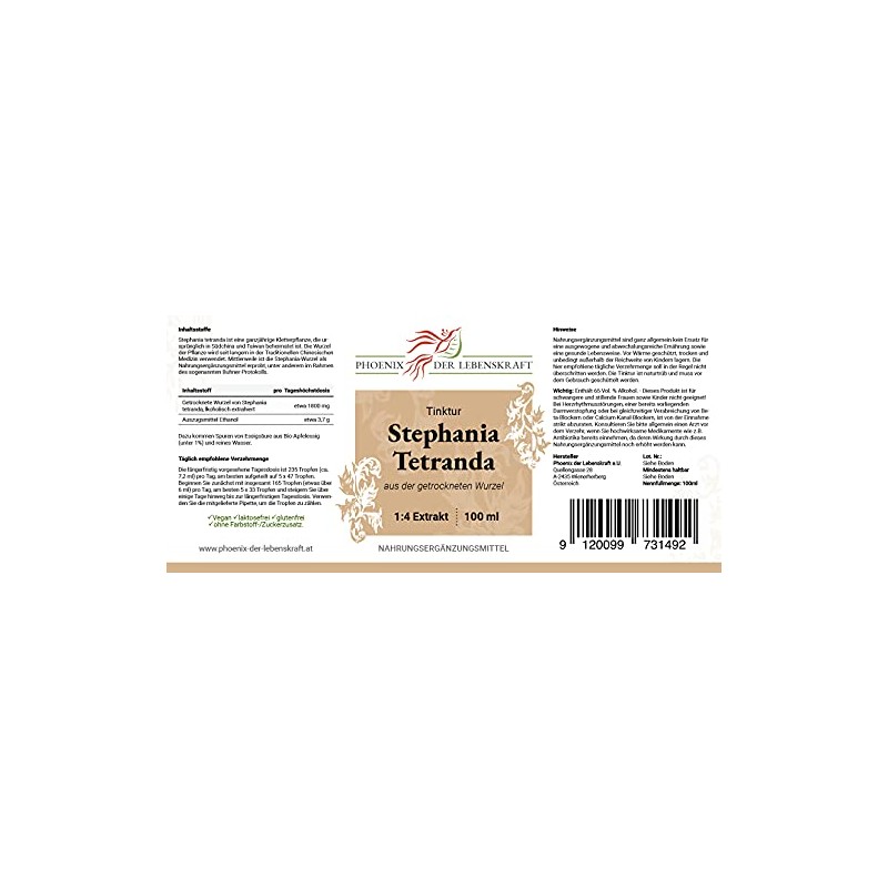Stephania tetranda tincture, stephania root tincture in extract ratio 1:4,