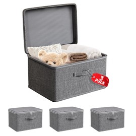 LUMOVERO Collapsible Storage Bins for Home Organization, Waterproof Fabric Foldable Organizer Boxes [3 Pack], 15.75 x 11.81 x 8.27 Inches, Dark Gray with Zippered Flap & Handle