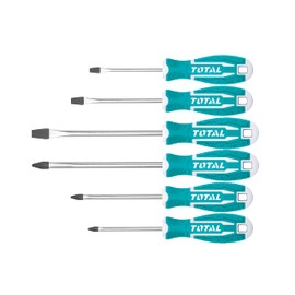 TOTAL - Screwdriver Set 6 Pieces | Chrome Vanadium Steel Blades | Ergonomic Handle | Includes SL5.5 & PH2 Variations, Alloy Steel
