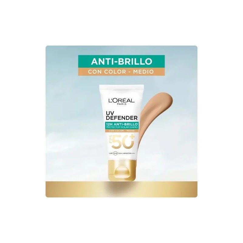 Protector Solar L'Oréal Paris UV Defender Anti-Brillo con Color Tono
