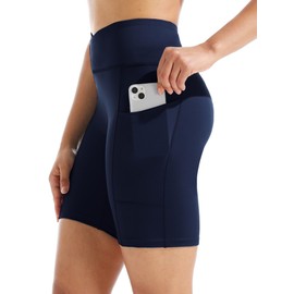 CADMUS 4 Pack Women's Biker Shorts Naked Feeling 8'' Spandex Shorts, Black,Grey,Navy Blue, Deep Blue,S