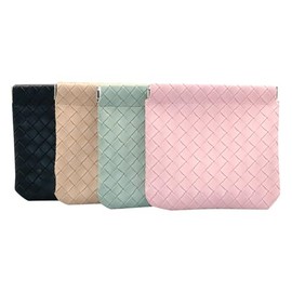 FSSTUD 4 Pcs Mini Faux Leather Cosmetic Bag Small PU Leather Weave Makeup Bag Self Closing Bag Squeeze Top Purse Pouch Pocket Jewelry Storage Pouch Portable Coin Lipstick Pouch A