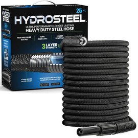 Bell+Howell Hydrosteel Heavy Duty 3-Layer Garden Hose with Nozzle, Stainless Steel, Kink Resistant, Flexible 500 PSI Water Hose 50 ft., 100 ft. - Size: 50', Material: Standard Nozzle