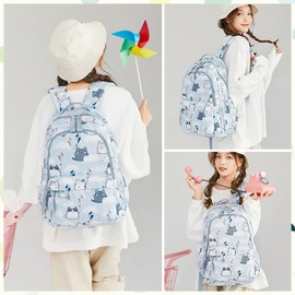Cats Print Girls Backpacks, Water-resistant Casual School Bags Daypacks for Girls, Cats-Sky-blue