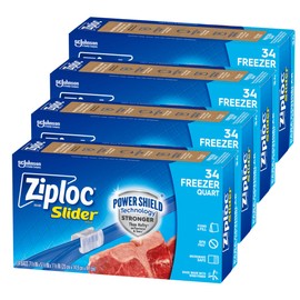 Ziploc Quart Food Storage Freezer Slider Bags, Power Shield Technology for More Durability, 34 Count, Pack of 4 (136 Total Bags)