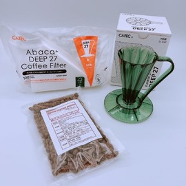 Coffee Bean Set, Flower Dripper DEEP27 (1 Cup) with Abacaplus Paper (Clear Dark Green, Bean State)