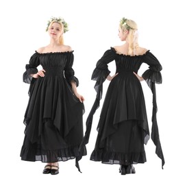 NSPSTT Victorian Dress Renaissance Costume Women Gothic Witch Dress Medieval Wedding Dress(XXL/3XL, Black)