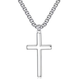 Ursteel Cross Necklace for Men - Sterling Silver Cross Necklace for Men, Mens Cross Necklace, 20 Inch Cross Pendant Necklace, Cross Chain for Men, Father Day Christmas Gifts for Men