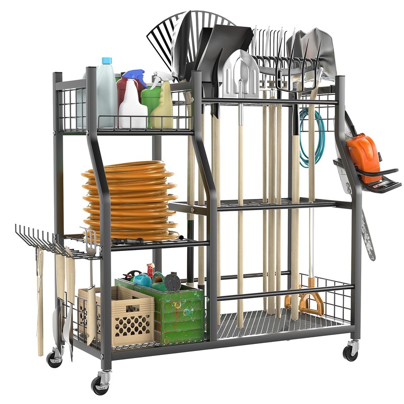 TORACK Garden Tool Organizer with Wheels, Rakes Shovels Yard Tools