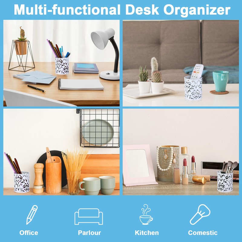 4 Pcs Mental Pen Holder Hollow Pen Pots White Pencil