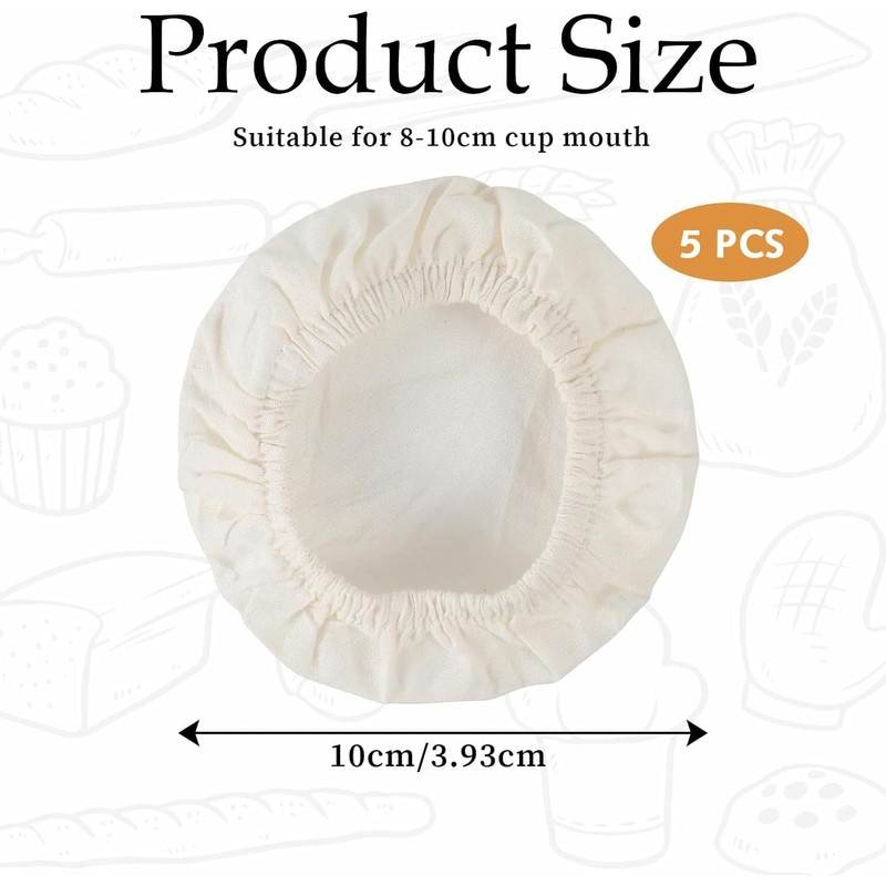 5 Pack Saurdough Starter Glasses Covers, Reusable Fabric Bowl Covers,