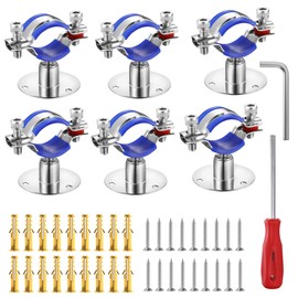 WYSIWYKA 6PCS 304 Stainless Steel Wall Mount Ceiling Mount Pipe Supports,Suitable for OD Pipe 38-40mm,Adjustable Height 20-40mm,Adjustable Pipe Strap Clamp with Screws