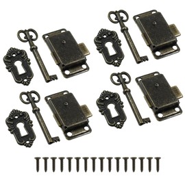 Jiozermi 4 juegos de cerradura de gabinete antigua, cerradura para caja de joyería, cerradura decorativa para muebles con llave y tornillos, color bronce
