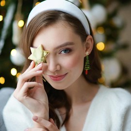 ENSKEFEN Christmas Tree Earrings for Women Dazzling Crystal Star Xmas Tree Earrings Colorful Beads Elastic Christmas Tree Dangle Earrings