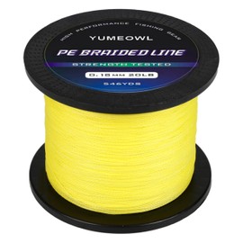 YUMEOWL Thinner Braided Fishing Line, Ultra-Strong Abrasion Resistant Zero Stretch Braided Line, 8 Strand, Yellow, 546YDS, 80LB, 0.5MM