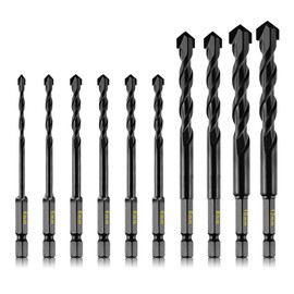 10-Piece Tile Drill Bit for Concrete, Stone, Masonry Drill Bits for Glass, Brick, Tiles, Plastic, Ceramic and Wood, Size 4 to 12 cm