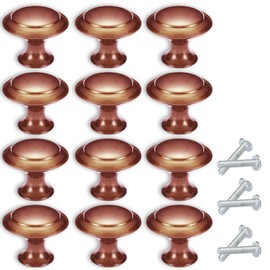 12 PCS Cupboard Door Knobs with Screws Mushroom Shaped Handle Stainless Steel Circular Single Hole Wardrobe Drawer Tea Water Cabinet Knob(Red Bronze)