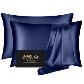DKBslik Silk Pillowcase 2 Pack, Natural Mulberry Silk Pillow Case, Anti Acne Silk Pillowcase for Hair and Skin, King Size Silk Satin Pillowcase Set of 2 with Hidden Zipper, Gifts for Women Men,Navy Blue
