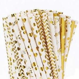 NIEITRK 100 Pcs Paper Straws for drinking,Disposable Golden Biodegradable Paper Straws for Cocktail Juice Shakes Smoothies, Birthday, Wedding, Baby Shower Party Supplies Gold Colors 7.75"x0.24"