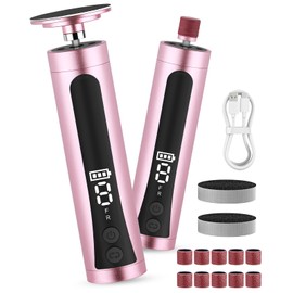 Electric Feet Callus Remover Rechargeable Electric Foot File Heel Scraper 9 Speeds 2 Sanding Heads LCD Display Cordless Foot Sander Grater Grinder for Cracked Dead Skin Women Men Home Pedicure (Pink)