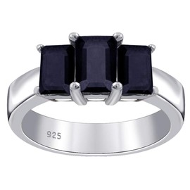 Orchid Jewelry 925 Sterling Silver 3-Stone Rings for Women - Delightful Blue Sapphire Birthstone Gemstone - 1.20 Carats Octagon
