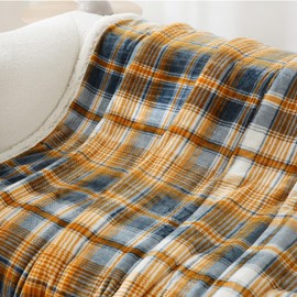 PU MEI Sherpa Blanket Twin Plaid Thick Bed Blanket, 60”*80” Super Soft Flannel Fuzzy Fleece Reversible Velvet Plush Warm Blanket for Couch (Blue Yellow Check)