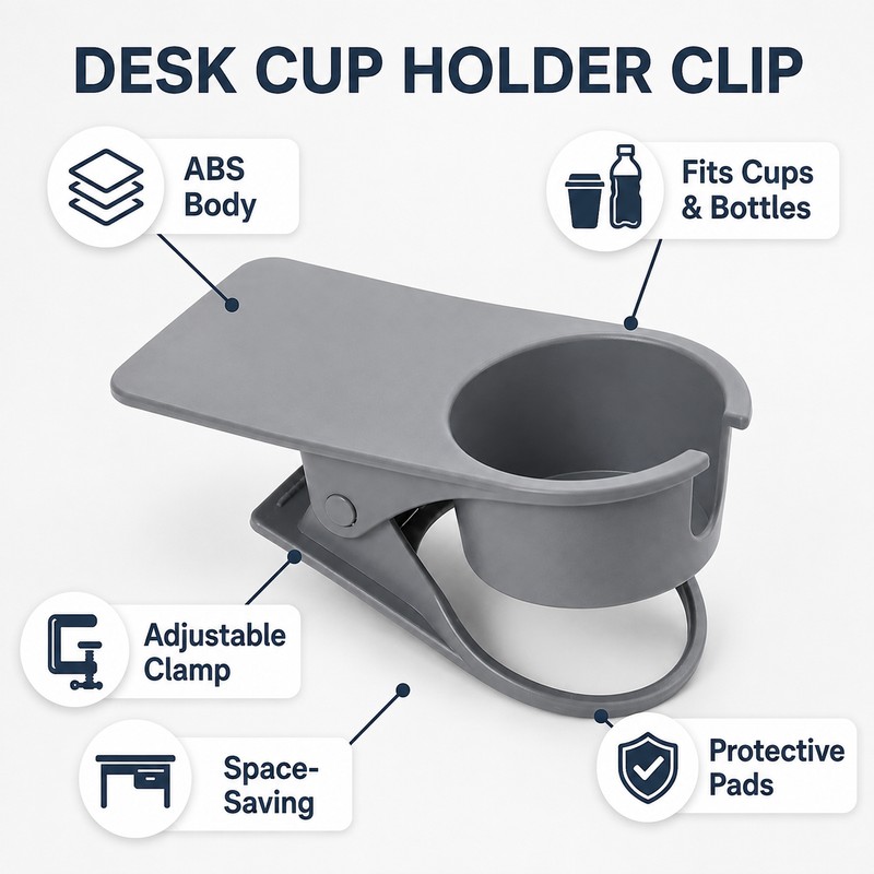 Desk Cup Holder Clip for Office Desks - Adjustable Space-Saving