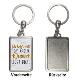 speecheese Jesus loves you keyring in white with the cross, a colourful pendant for your key chain, Jesus God religion, decorative, White-standard
