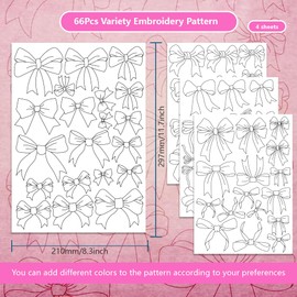 BENECREAT 4 Sheets Bow Water Soluble Embroidery Stabilizers, 36pcs Embroidery Paper with Pre-Printed Sewing Embroidery Stabilizers for Embroidery Hand Sewing Lover Beginners