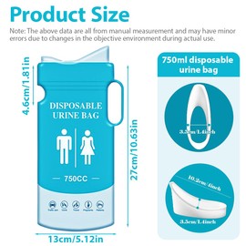 IKOPFLN Pack of 4 Urine Bags for On the Go Bag, Urinella, 750 ml Pee Bag for On the Go for Men Women Children, Disposable Urine Bag for On the Go, Camping, Travel, Car Travel, Travel, Outdoor, a