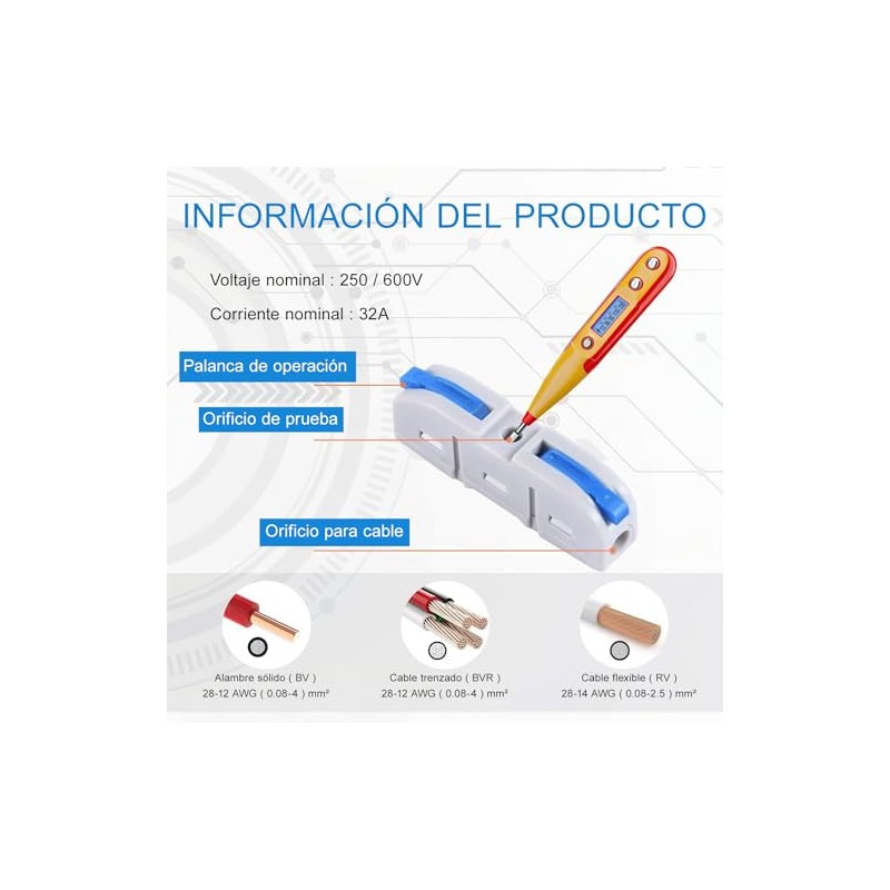 60 Piezas Conectores Eléctricos, Empalme Rápido para Cable, Terminales Eléctricas