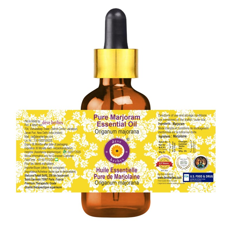 Deve Herbes Pure Marjoram Essential Oil (Origanum majorana) with Glass