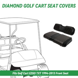 XUANYUDG0769 Golf Cart Seat Covers for EZGO TXT 1994-2013 OEM Ordinary Front Seat Cushion, No Stapler Thick Vinyl Leather Diamond EZGO TXT Seat Covers,Black