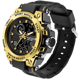 findtime Watches for Men Relojes de Hombre Military Tactical 5ATM Waterproof Sport Wacht Big Face LED Stopwatch for Running Workout Father Husband Black Gold